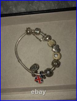 Pandora Silver Charm Bracelet With 8 Charms