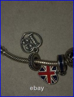 Pandora Silver Charm Bracelet With 8 Charms