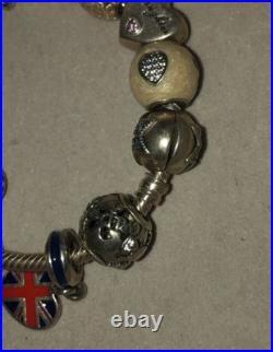 Pandora Silver Charm Bracelet With 8 Charms