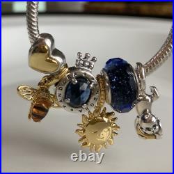 Pandora Silver Charm Bracelet with Gold Accents 19cm Heart, Bee, Sun Crown Pandora Silver Charm Bracelet with Gold Accents 19cm Heart, Bee, Sun Crown
