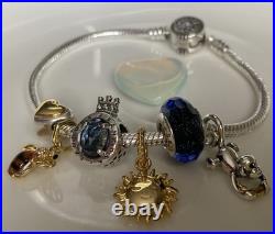 Pandora Silver Charm Bracelet with Gold Accents 19cm Heart, Bee, Sun Crown Pandora Silver Charm Bracelet with Gold Accents 19cm Heart, Bee, Sun Crown
