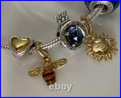 Pandora Silver Charm Bracelet with Gold Accents 19cm Heart, Bee, Sun Crown Pandora Silver Charm Bracelet with Gold Accents 19cm Heart, Bee, Sun Crown