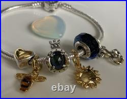 Pandora Silver Charm Bracelet with Gold Accents 19cm Heart, Bee, Sun Crown Pandora Silver Charm Bracelet with Gold Accents 19cm Heart, Bee, Sun Crown