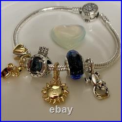 Pandora Silver Charm Bracelet with Gold Accents 19cm Heart, Bee, Sun Crown Pandora Silver Charm Bracelet with Gold Accents 19cm Heart, Bee, Sun Crown