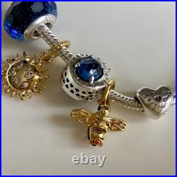 Pandora Silver Charm Bracelet with Gold Accents 19cm Heart, Bee, Sun Crown Pandora Silver Charm Bracelet with Gold Accents 19cm Heart, Bee, Sun Crown