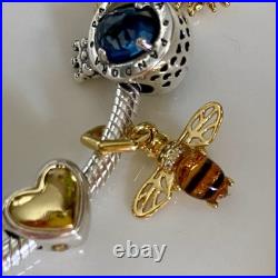 Pandora Silver Charm Bracelet with Gold Accents 19cm Heart, Bee, Sun Crown Pandora Silver Charm Bracelet with Gold Accents 19cm Heart, Bee, Sun Crown