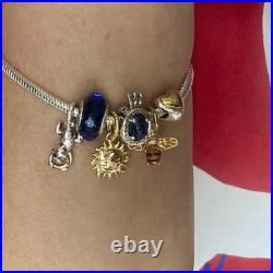 Pandora Silver Charm Bracelet with Gold Accents 19cm Heart, Bee, Sun Crown Pandora Silver Charm Bracelet with Gold Accents 19cm Heart, Bee, Sun Crown