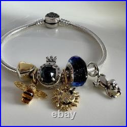 Pandora Silver Charm Bracelet with Gold Accents 19cm Heart, Bee, Sun Crown Pandora Silver Charm Bracelet with Gold Accents 19cm Heart, Bee, Sun Crown