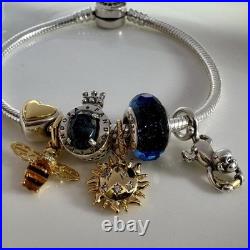 Pandora Silver Charm Bracelet with Gold Accents 19cm Heart, Bee, Sun Crown Pandora Silver Charm Bracelet with Gold Accents 19cm Heart, Bee, Sun Crown