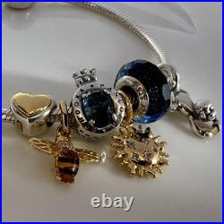 Pandora Silver Charm Bracelet with Gold Accents 19cm Heart, Bee, Sun Crown Pandora Silver Charm Bracelet with Gold Accents 19cm Heart, Bee, Sun Crown