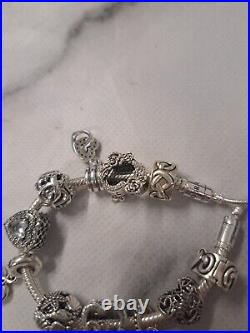 Pandora Slider Bracelet with 9 charms & 2 Stoppers Barely Worn ALL GENUINE