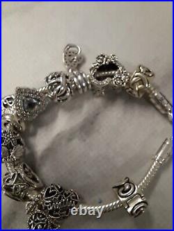 Pandora Slider Bracelet with 9 charms & 2 Stoppers Barely Worn ALL GENUINE