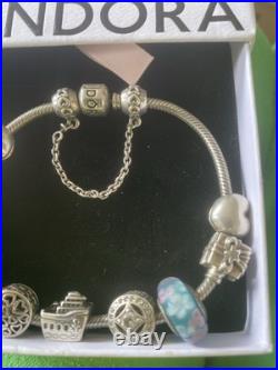 Pandora Sterling Silver Bracelet with Authentic Pandora Charms with Box 18cm
