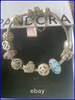 Pandora Sterling Silver Bracelet with Authentic Pandora Charms with Box 18cm
