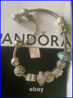 Pandora Sterling Silver Bracelet with Authentic Pandora Charms with Box 18cm