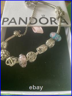 Pandora Sterling Silver Bracelet with Authentic Pandora Charms with Box 18cm