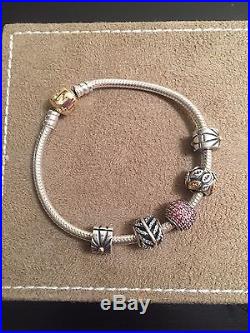Pandora Sterling Silver Bracelet with14K Gold Clasp with optional Charms & Case