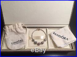 Pandora Sterling Silver Bracelet with14K Gold Clasp with optional Charms & Case