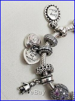 Pandora Sterling Silver Charm Bracelet With 18 Sterling Silver Charms/Clips