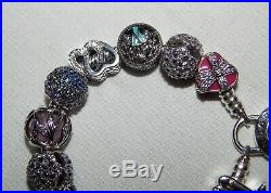 Pandora Sterling Silver Charm Bracelet with13 Pandora CZ Sterling Silver Charms