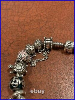 Pandora Sterling Silver Complete Full 8 Bracelet With 17 Charms Some Retired