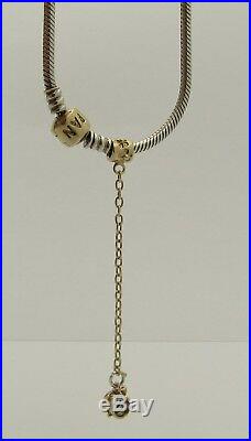 Pandora Two Tone 14K. 925 Sterling Silver Women's Charm Bracelet 8' safety chain