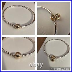 Pandora Two Tone Silver & 14ct Solid Gold Clasp Moments Charm Bangle Bracelet