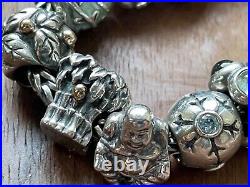 Pandora and trollbead sterling silver charm bracelet with15 charms