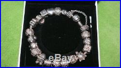 Pandora authentic original bracelet with 20 charms and safety chain ale 925
