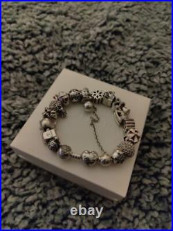 Pandora bracelet with 19 charms and Safety Chain 925 silver
