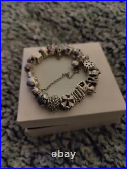 Pandora bracelet with 19 charms and Safety Chain 925 silver