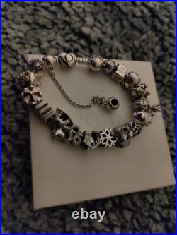 Pandora bracelet with 19 charms and Safety Chain 925 silver
