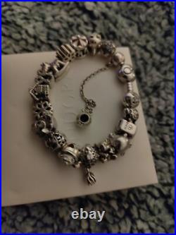 Pandora bracelet with 19 charms and Safety Chain 925 silver