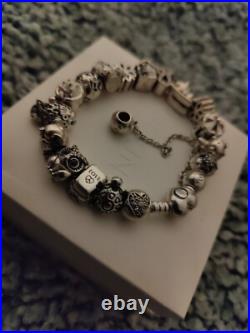 Pandora bracelet with 19 charms and Safety Chain 925 silver
