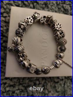 Pandora bracelet with 19 charms and Safety Chain 925 silver