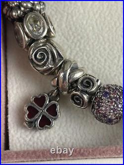 Pandora bracelet with 22 charms & safety chain murano glass, Swarovski