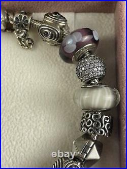 Pandora bracelet with 22 charms & safety chain murano glass, Swarovski