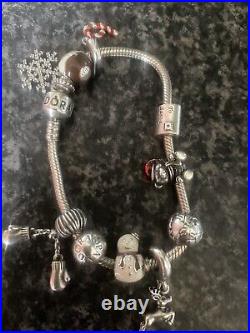 Pandora bracelet with 7 Christmas charms used