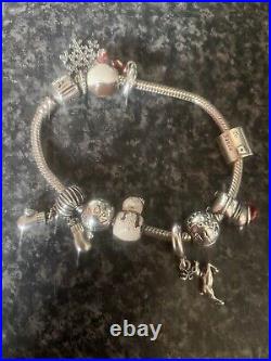 Pandora bracelet with 7 Christmas charms used