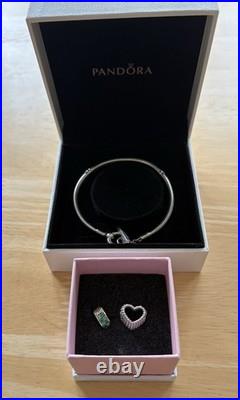 Pandora moments T Bar Sterling Silver bracelet plus 2 charms Pandora moments T Bar Sterling Silver bracelet plus 2 charms