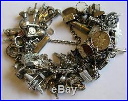 Patriotic WW2 Army Navy Air Memorial Day Vintage Silver Charm Bracelet 72 Charms