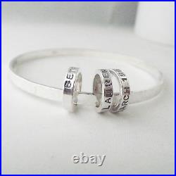 Personalised Charm Bangle Handmade Hammer Finish Sterling Silver Rings UK Made