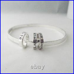 Personalised Charm Bangle Handmade Hammer Finish Sterling Silver Rings UK Made