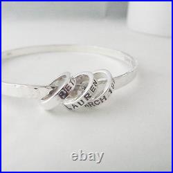 Personalised Charm Bangle Handmade Hammer Finish Sterling Silver Rings UK Made