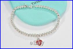 Please Return Tiffany & Co Silver Red Enamel Heart Charm Bead Bracelet 7.25