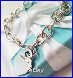 Please Return Tiffany & Co Sterling Silver Heart Rolo Chain Link Charm Bracelet
