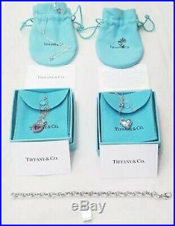Please Return Tiffany & Co Sterling Silver Heart Rolo Chain Link Charm Bracelet