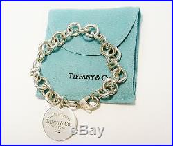 Please Return To Tiffany & Co Round Tag Charm Bracelet Sterling Silver in Pouch