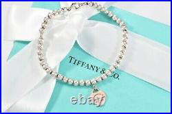 Please Return To Tiffany & Co Rubedo Gold Silver Heart Charm Bead Bracelet 6.75