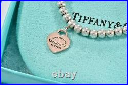 Please Return To Tiffany & Co Rubedo Gold Silver Heart Charm Bead Bracelet 6.75